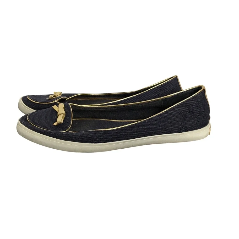 Tory Burch Marni Satin D'Orsay Flats Vintage Slip On‎ Navy Blue With Bow READ
